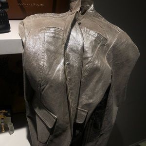 Bebe Light Gold/Silver Shimmer Leather Moto Jacket Large